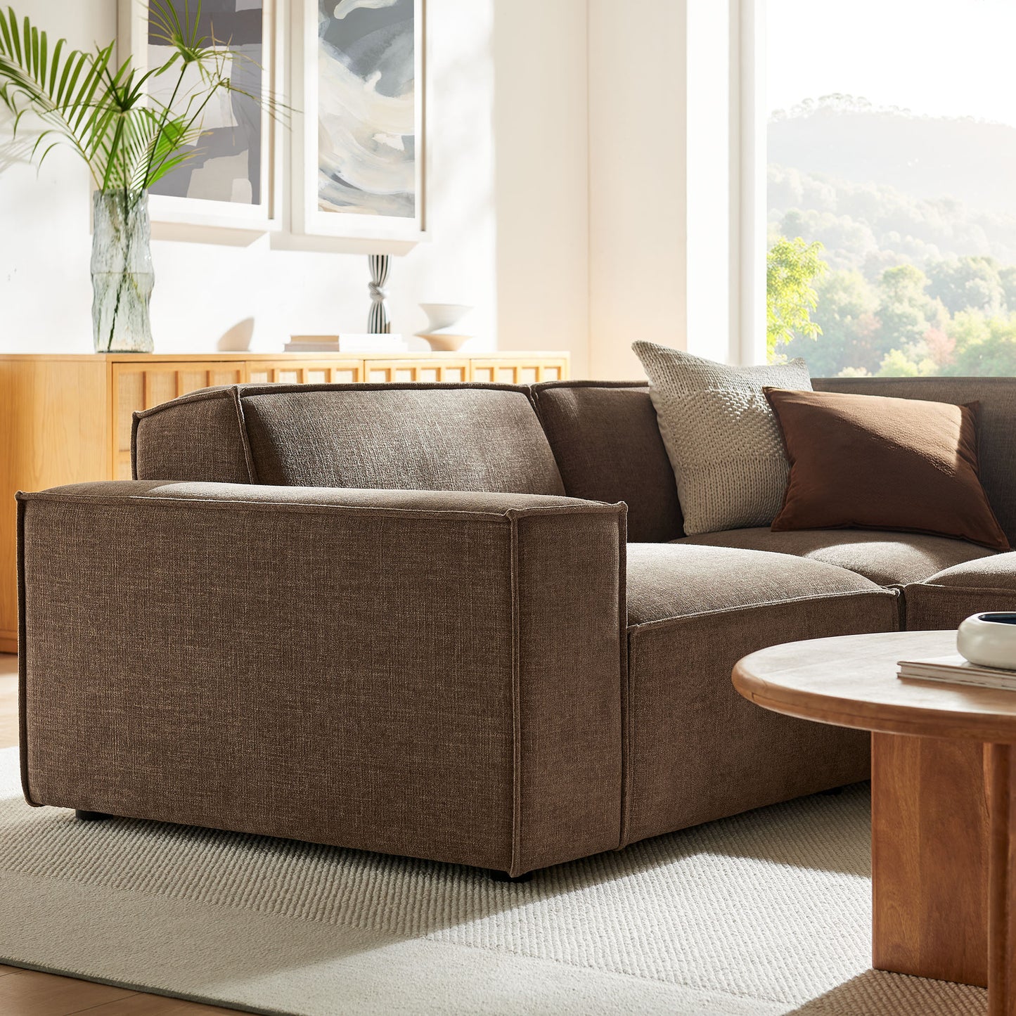 Atlas 3-Piece Performance Fabric Upholstered Modular L-Shaped Sectional Sofa in Mocha