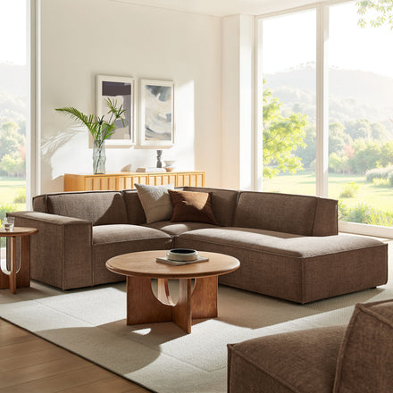 Restore 3-Piece Performance Fabric Upholstered Modular L-Shaped Sectional Sofa in Mocha