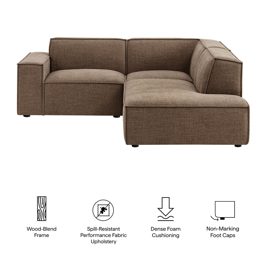 Atlas 3-Piece Performance Fabric Upholstered Modular L-Shaped Sectional Sofa in Mocha