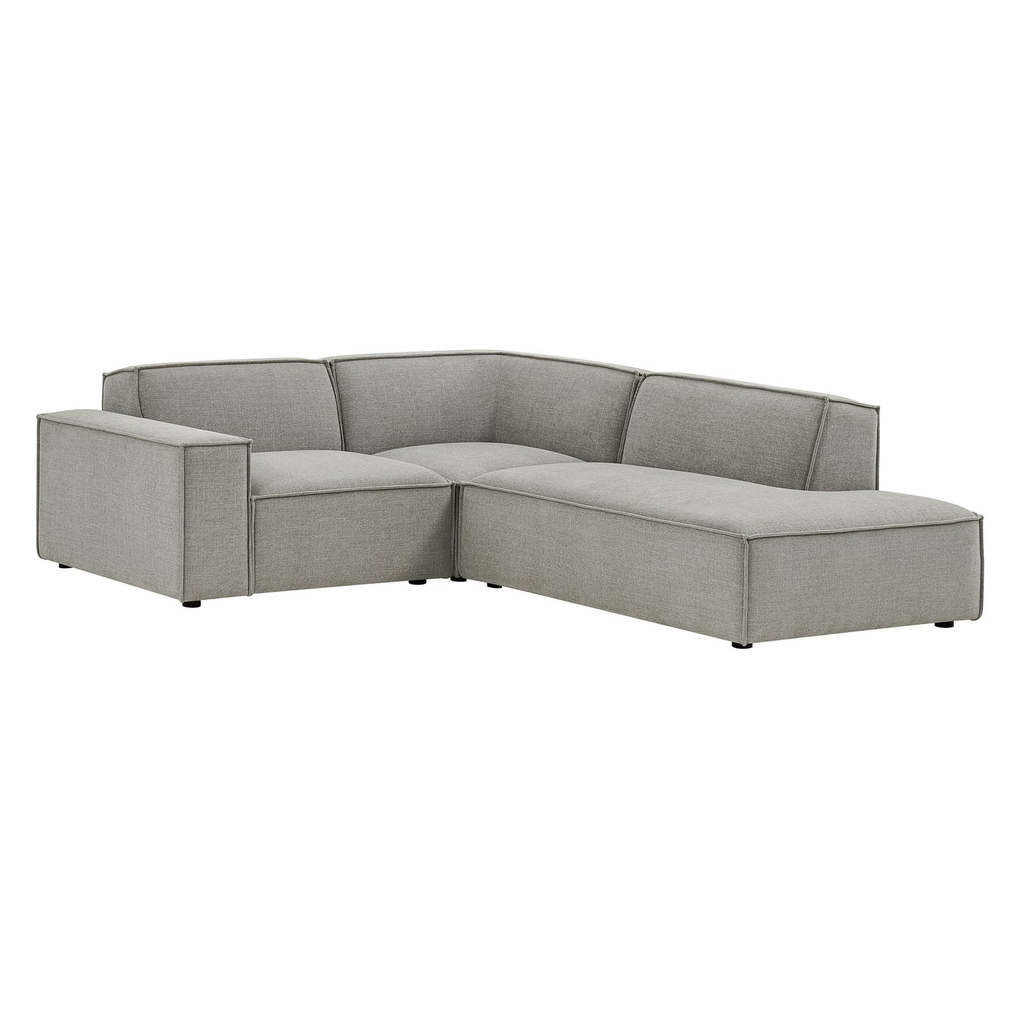 Atlas 3-Piece Performance Fabric Upholstered Modular L-Shaped Sectional Sofa in Pewter