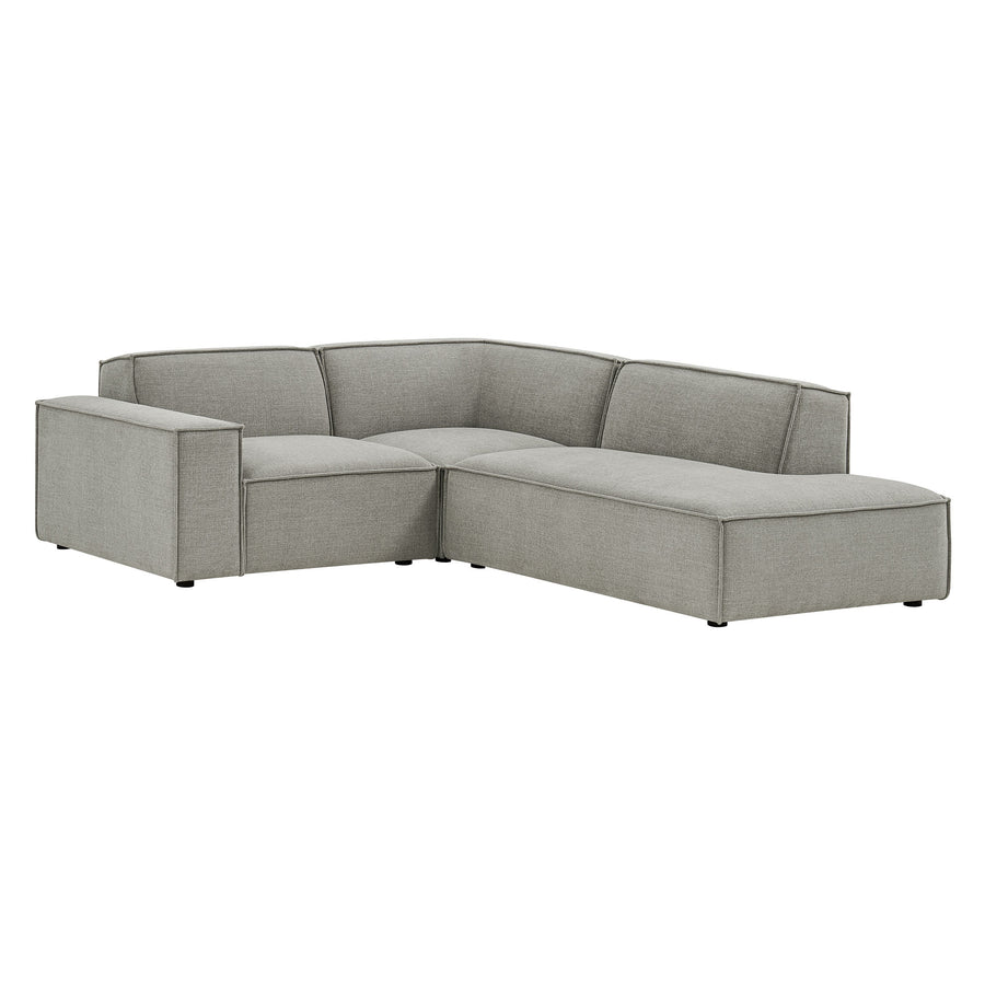 Atlas 3-Piece Performance Fabric Upholstered Modular L-Shaped Sectional Sofa in Pewter