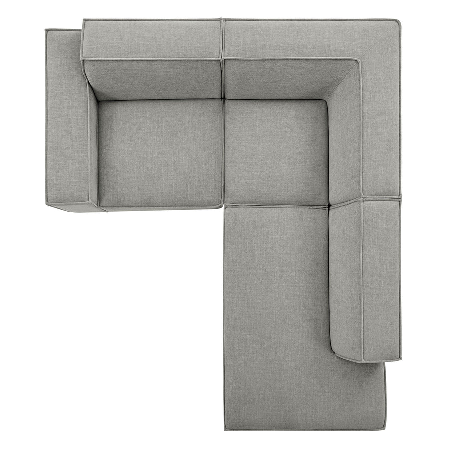 Atlas 3-Piece Performance Fabric Upholstered Modular L-Shaped Sectional Sofa in Pewter