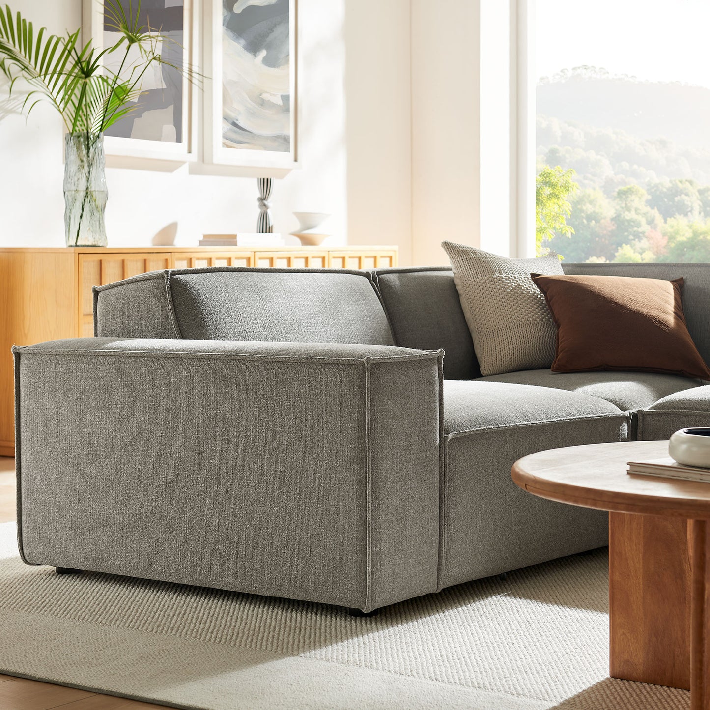 Atlas 3-Piece Performance Fabric Upholstered Modular L-Shaped Sectional Sofa in Pewter