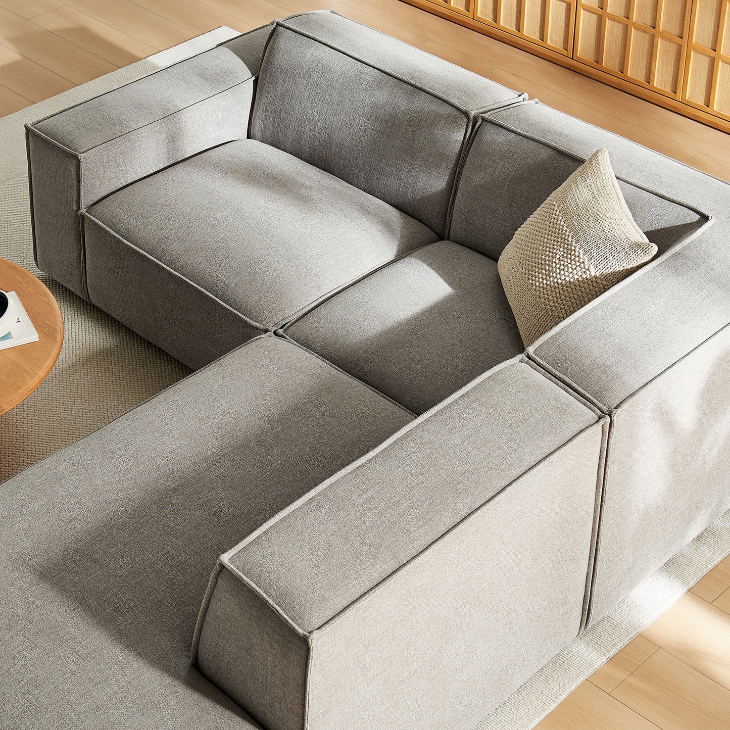Atlas 3-Piece Performance Fabric Upholstered Modular L-Shaped Sectional Sofa in Pewter