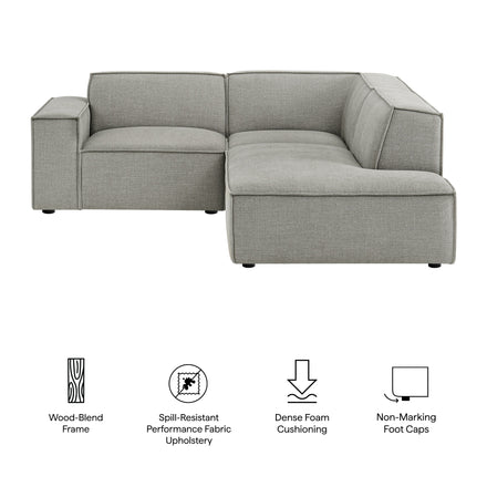 Restore 3-Piece Performance Fabric Upholstered Modular L-Shaped Sectional Sofa in Pewter