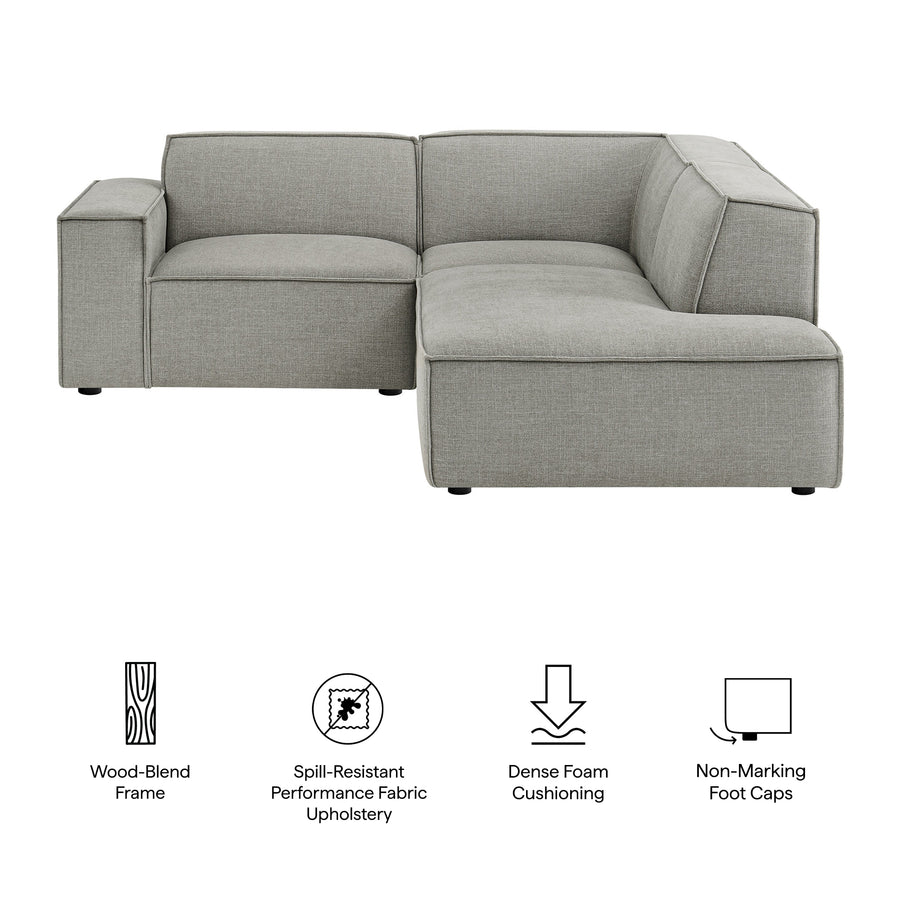 Atlas 3-Piece Performance Fabric Upholstered Modular L-Shaped Sectional Sofa in Pewter