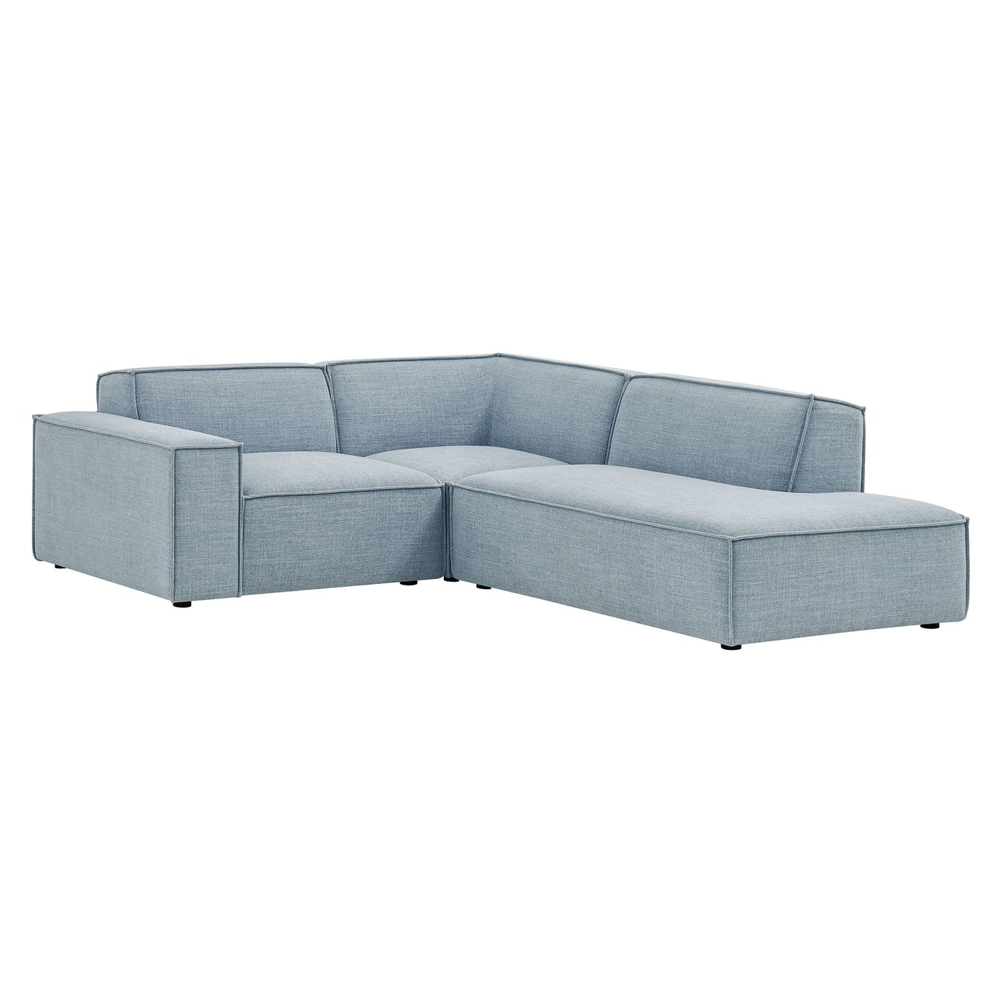Atlas 3-Piece Performance Fabric Upholstered Modular L-Shaped Sectional Sofa in Sky