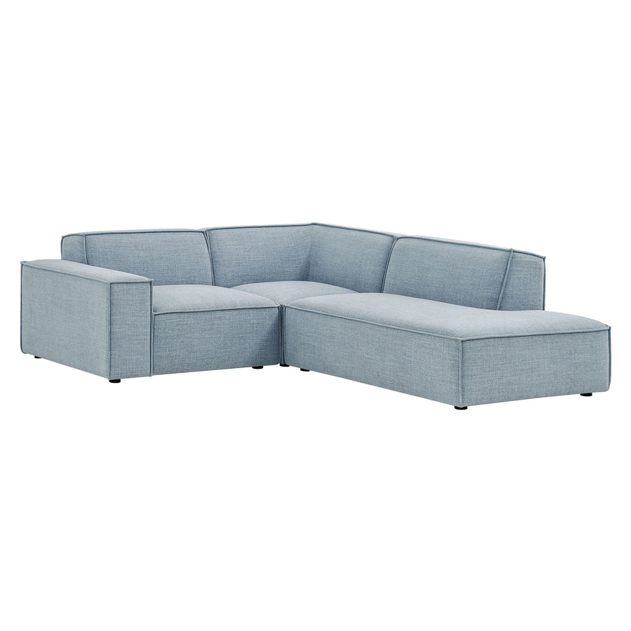 Atlas 3-Piece Performance Fabric Upholstered Modular L-Shaped Sectional Sofa in Sky