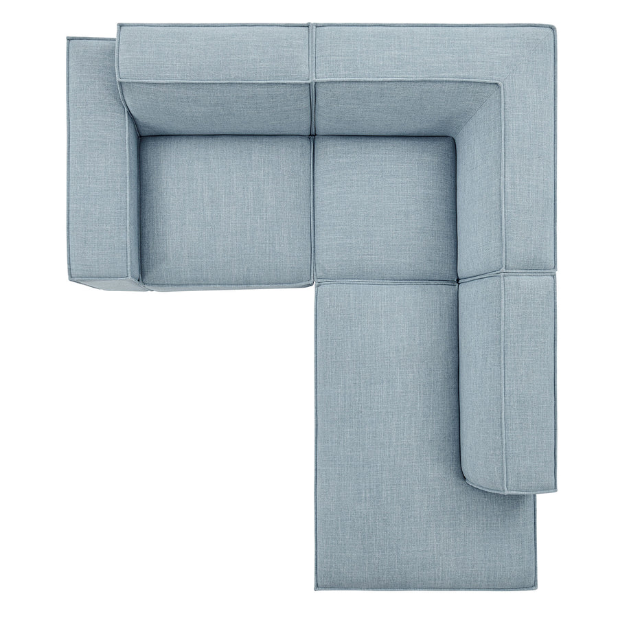 Atlas 3-Piece Performance Fabric Upholstered Modular L-Shaped Sectional Sofa in Sky