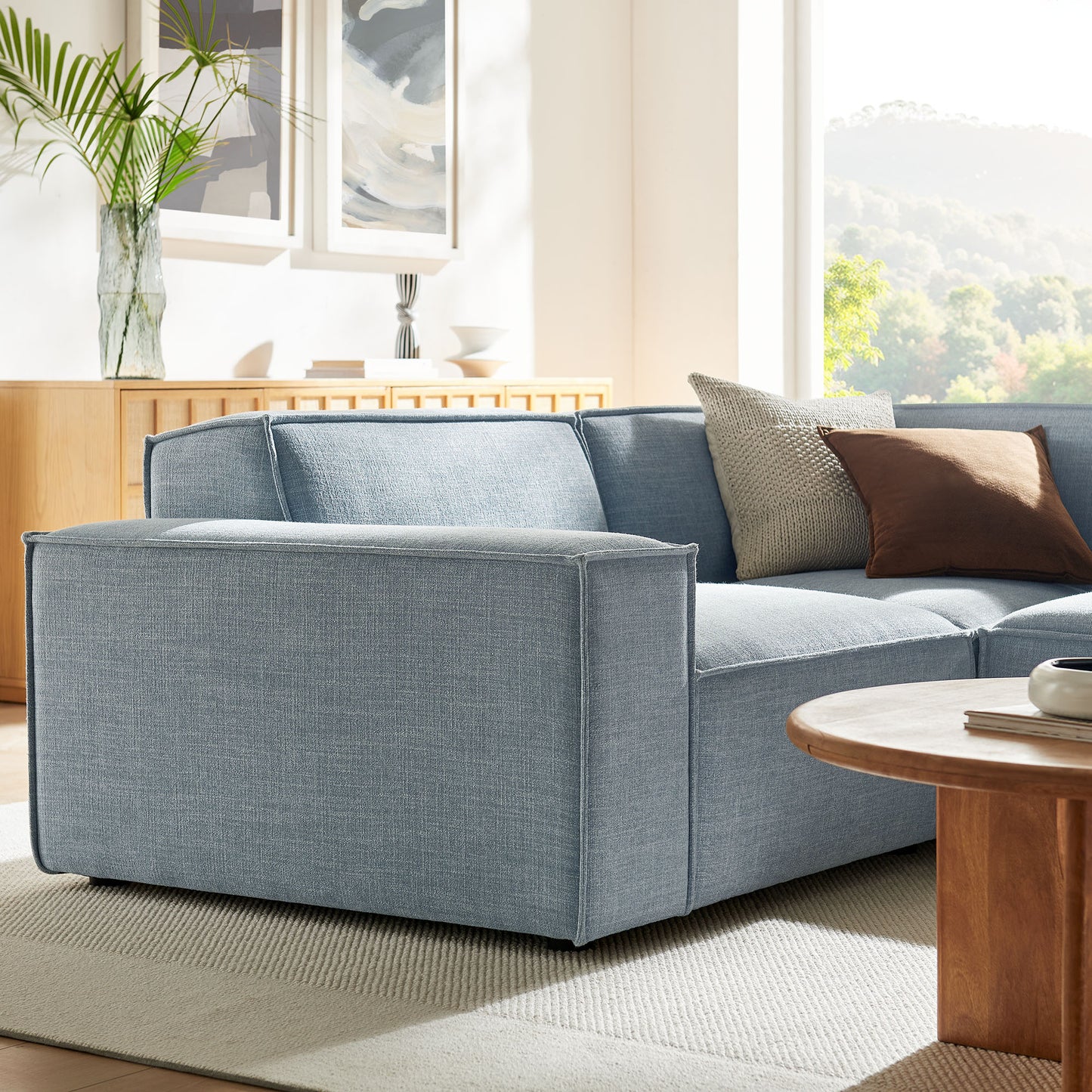 Atlas 3-Piece Performance Fabric Upholstered Modular L-Shaped Sectional Sofa in Sky