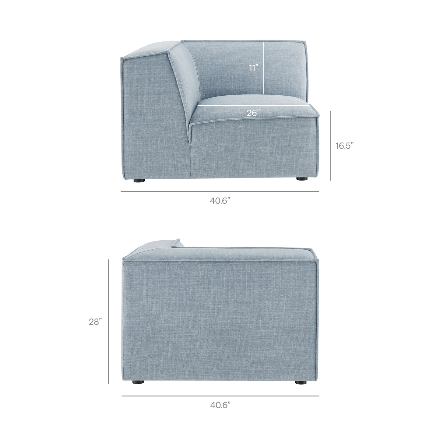 Atlas 3-Piece Performance Fabric Upholstered Modular L-Shaped Sectional Sofa in Sky
