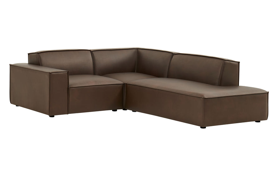 Atlas 3-Piece Vegan Leather Modular L-Shaped Sectional Sofa in Espresso