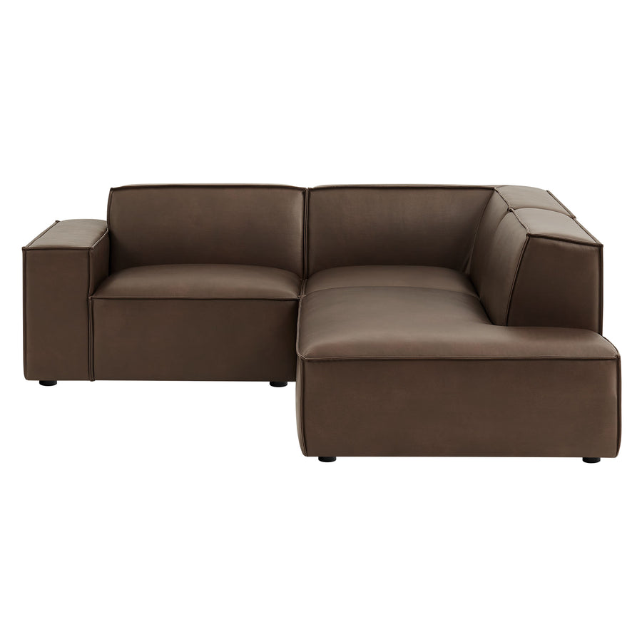 Atlas 3-Piece Vegan Leather Modular L-Shaped Sectional Sofa in Espresso