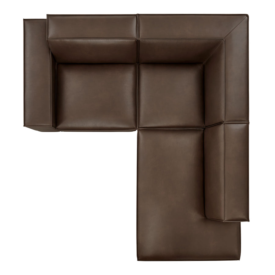 Atlas 3-Piece Vegan Leather Modular L-Shaped Sectional Sofa in Espresso