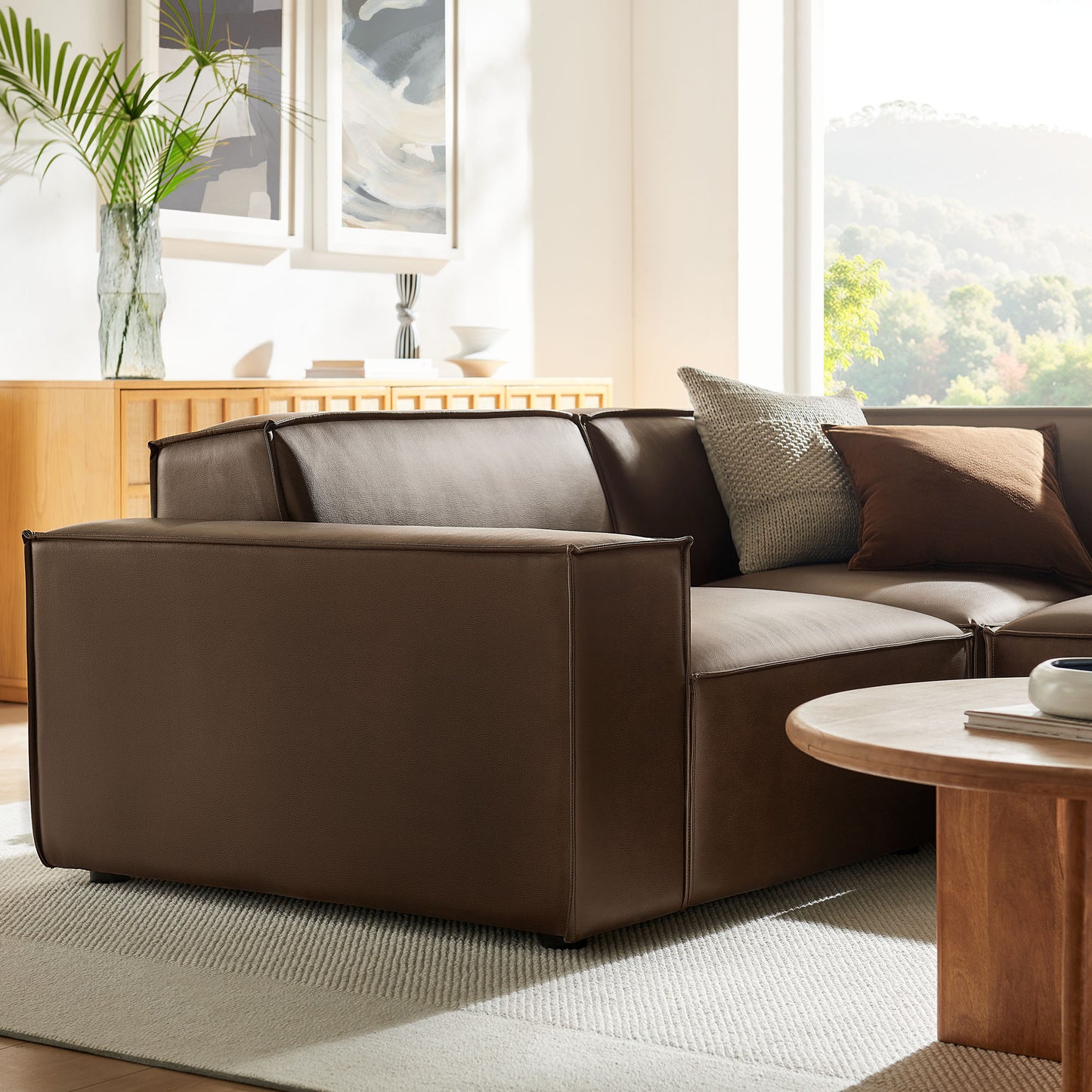 Atlas 3-Piece Vegan Leather Modular L-Shaped Sectional Sofa in Espresso