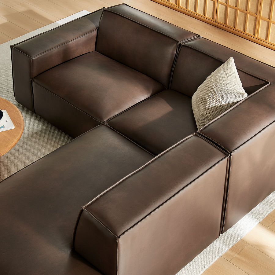 Atlas 3-Piece Vegan Leather Modular L-Shaped Sectional Sofa in Espresso