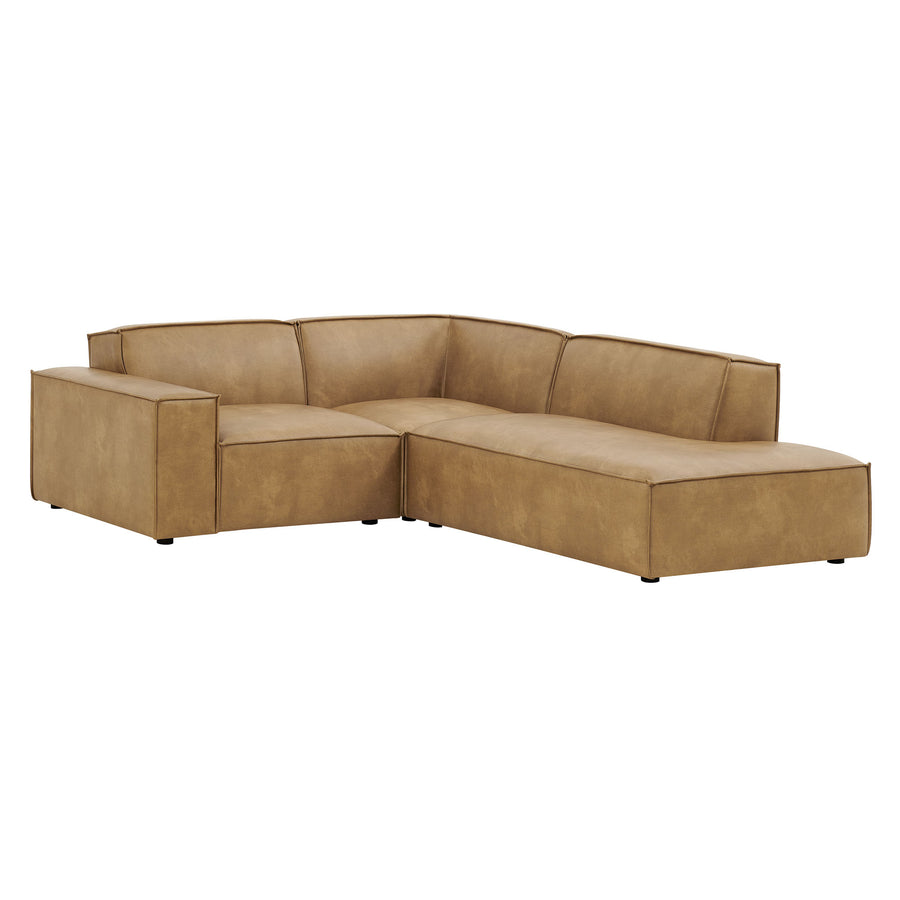 Atlas 3-Piece Vegan Leather Modular L-Shaped Sectional Sofa in Toast