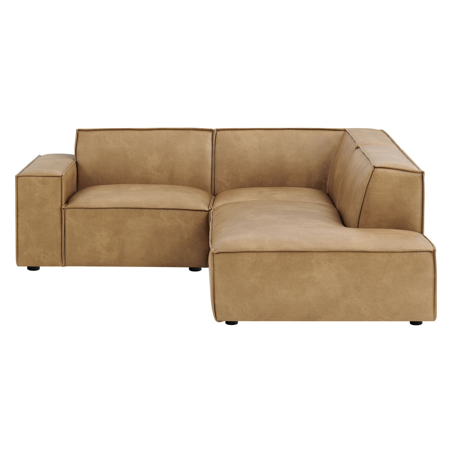 Atlas 3-Piece Vegan Leather Modular L-Shaped Sectional Sofa in Toast