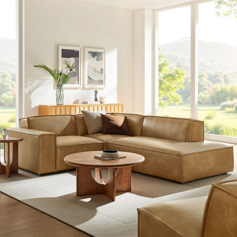 Atlas 3-Piece Vegan Leather Modular L-Shaped Sectional Sofa in Toast