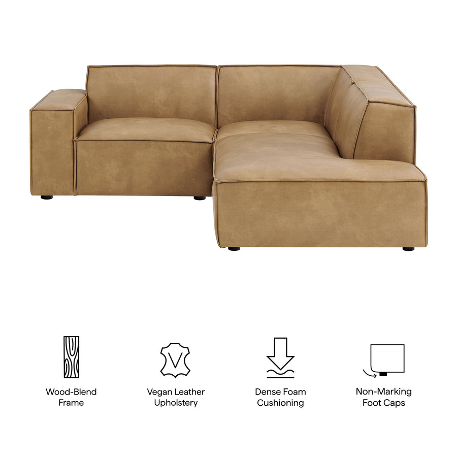 Atlas 3-Piece Vegan Leather Modular L-Shaped Sectional Sofa in Toast