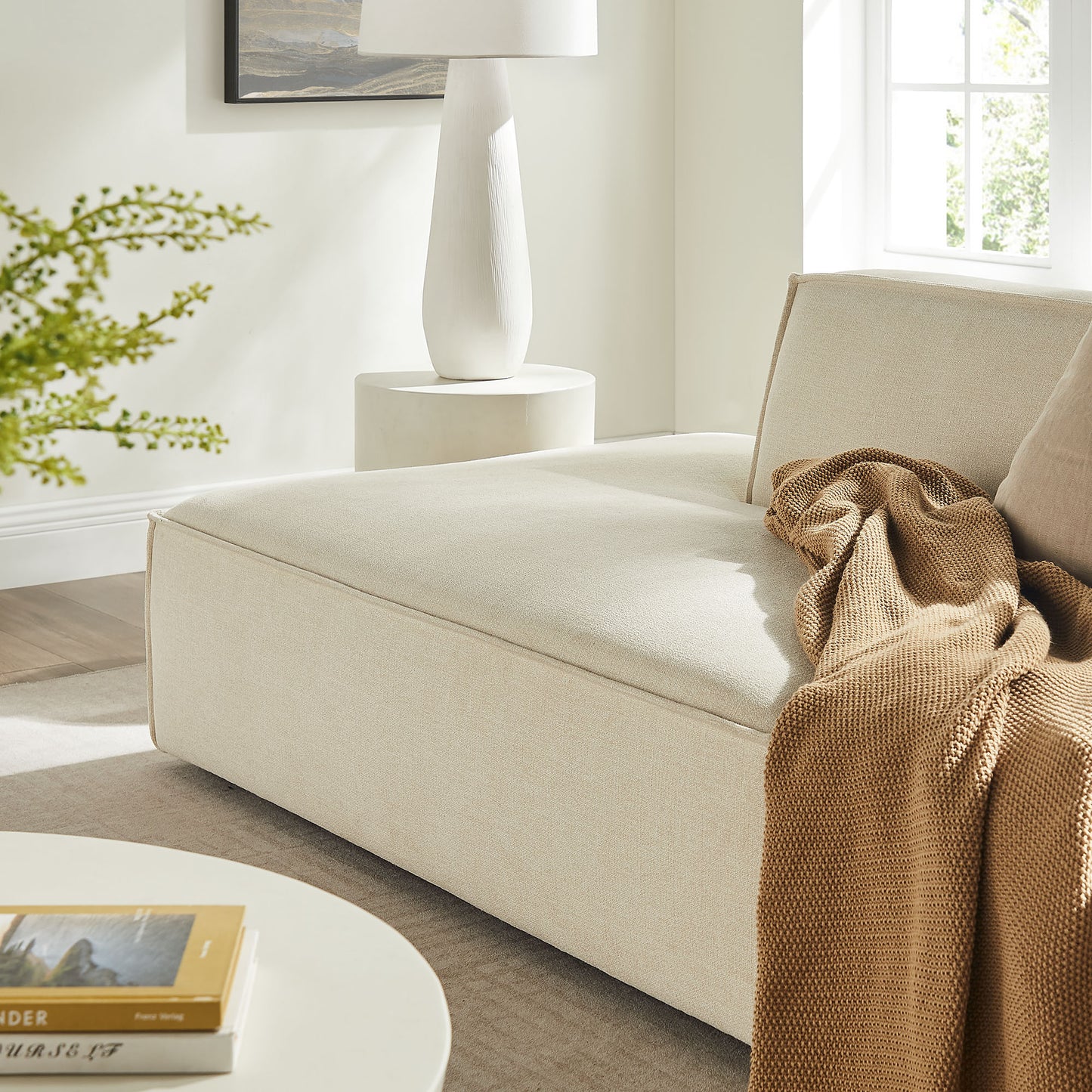 Atlas 2-Piece Performance Fabric Upholstered Modular Loveseat in Ecru