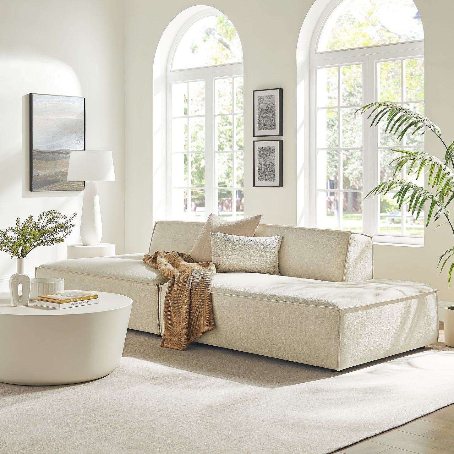 Atlas 2-Piece Performance Fabric Upholstered Modular Loveseat in Ecru