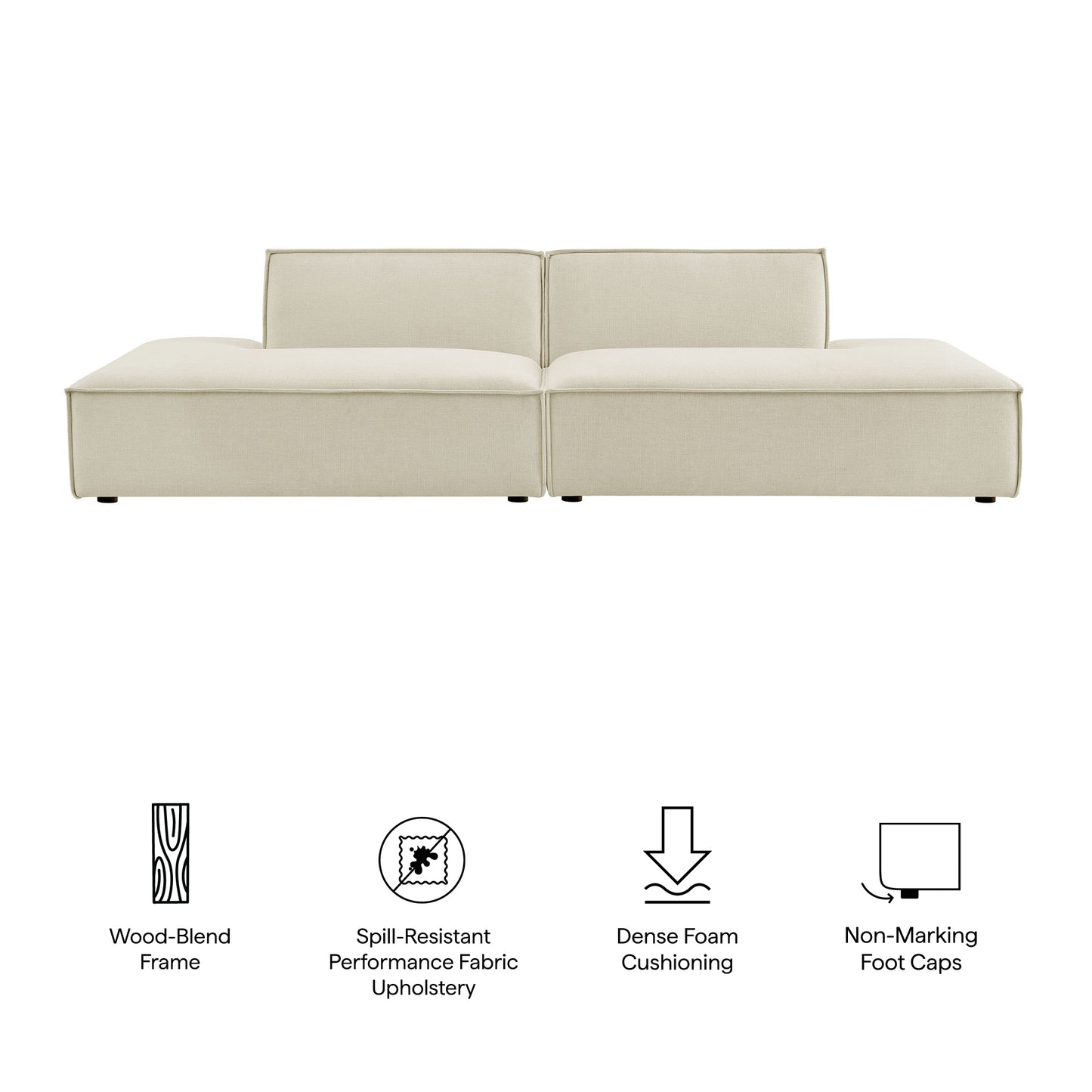 Atlas 2-Piece Performance Fabric Upholstered Modular Loveseat in Ecru