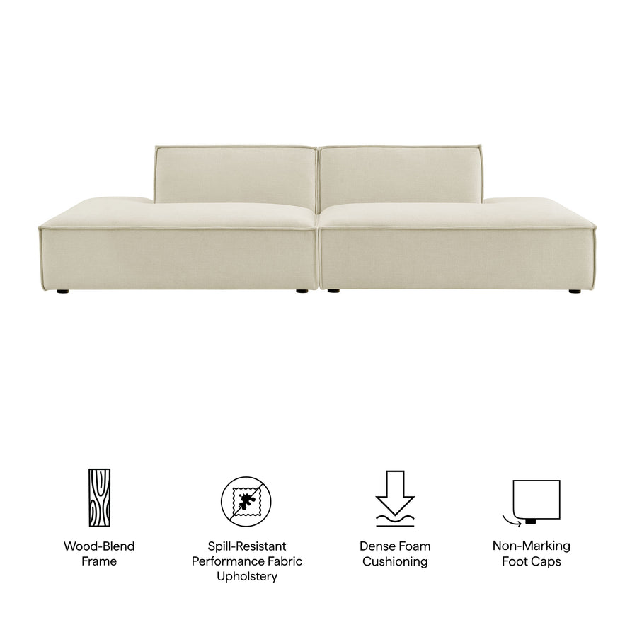 Atlas 2-Piece Performance Fabric Upholstered Modular Loveseat in Ecru