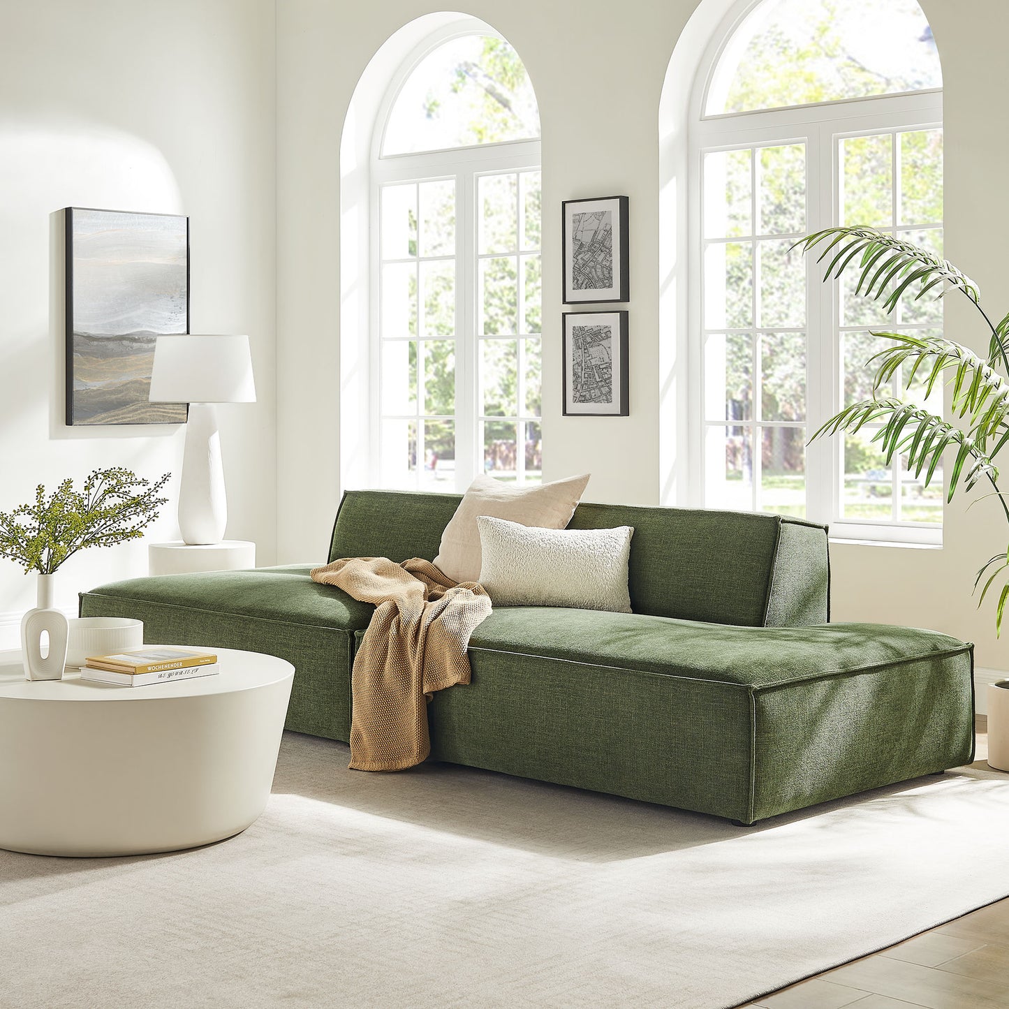 Atlas 2-Piece Performance Fabric Upholstered Modular Loveseat in Foliage