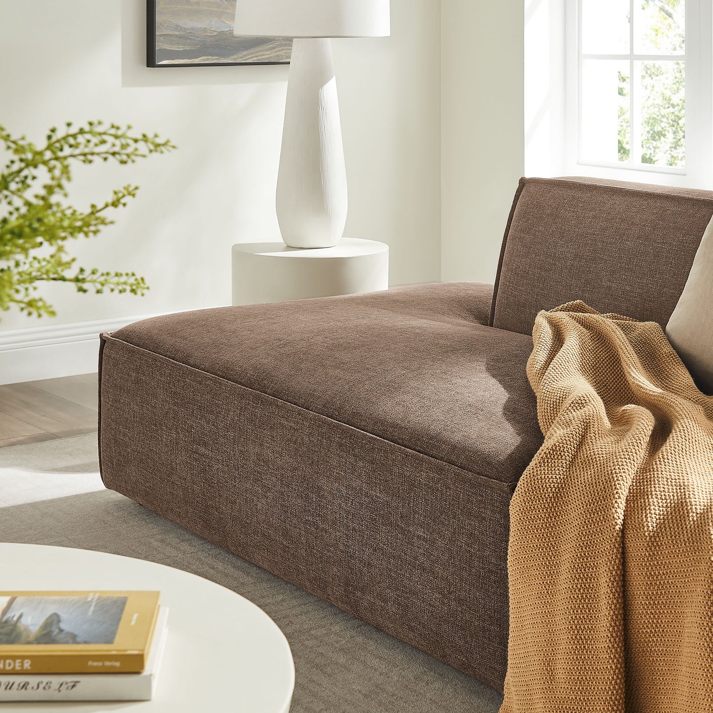 Atlas 2-Piece Performance Fabric Upholstered Modular Loveseat in Mocha