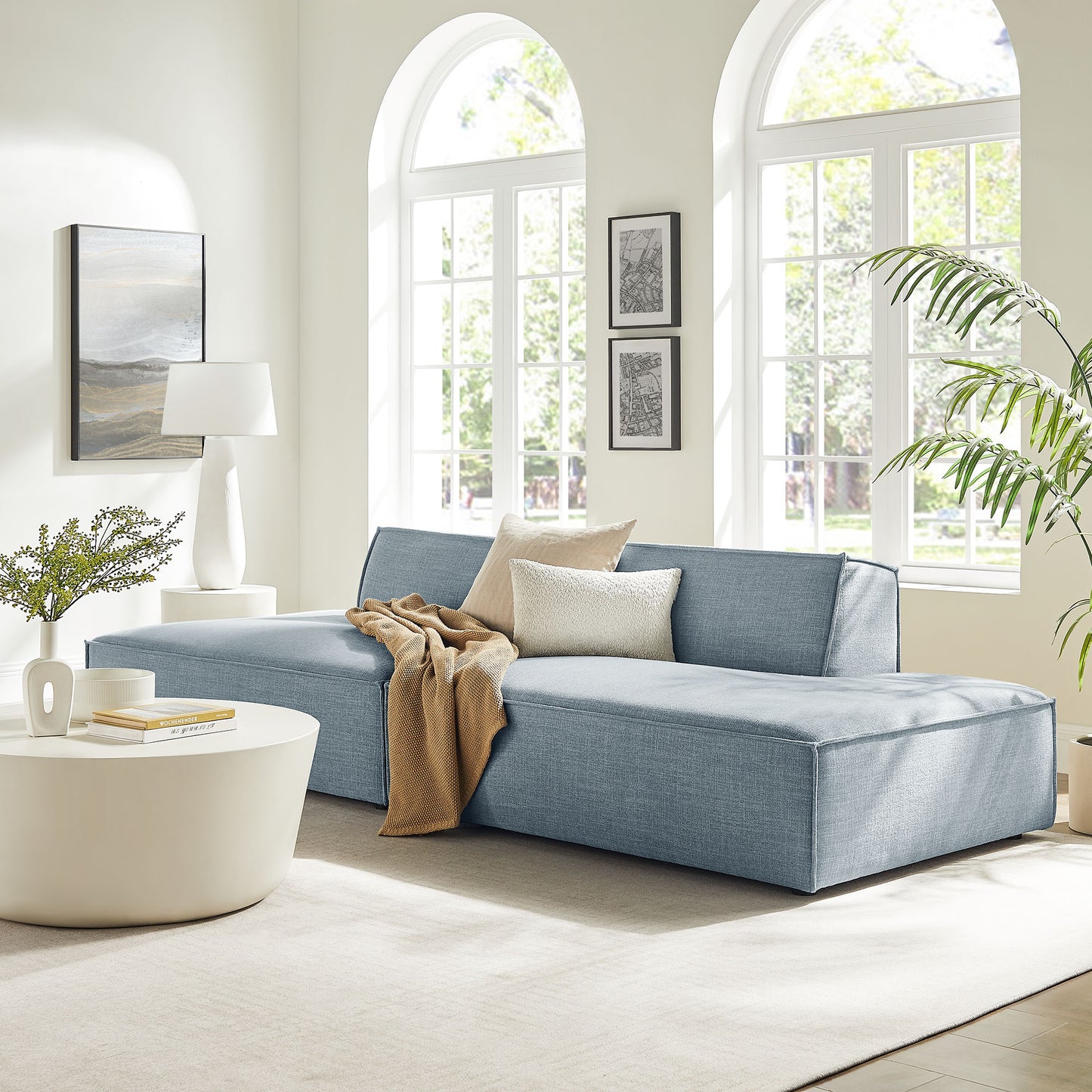 Atlas 2-Piece Performance Fabric Upholstered Modular Loveseat in Sky