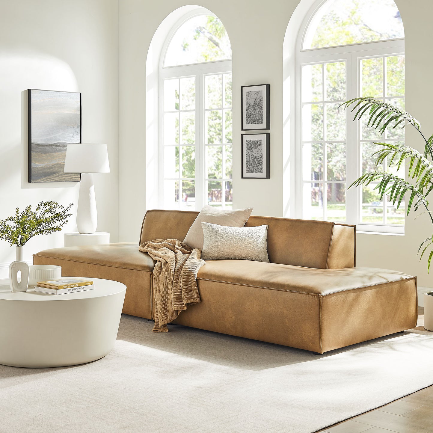 Atlas 2-Piece Vegan Leather Modular Loveseat in Toast