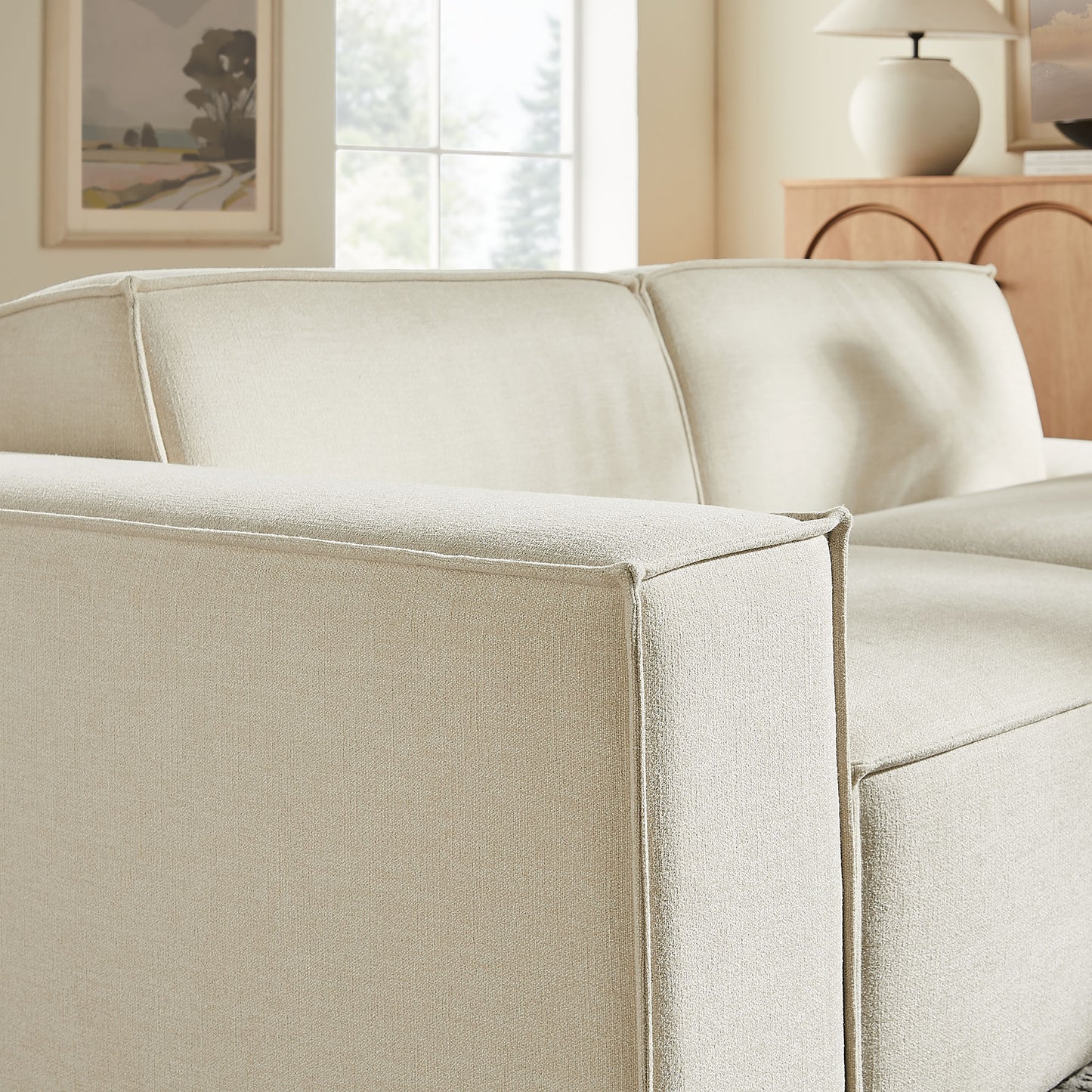 Atlas 2-Piece Performance Fabric Upholstered Modular Loveseat in Ecru