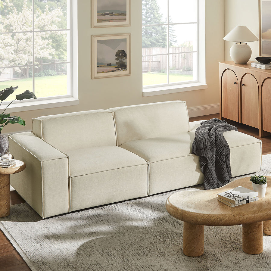 Atlas 2-Piece Performance Fabric Upholstered Modular Loveseat in Ecru