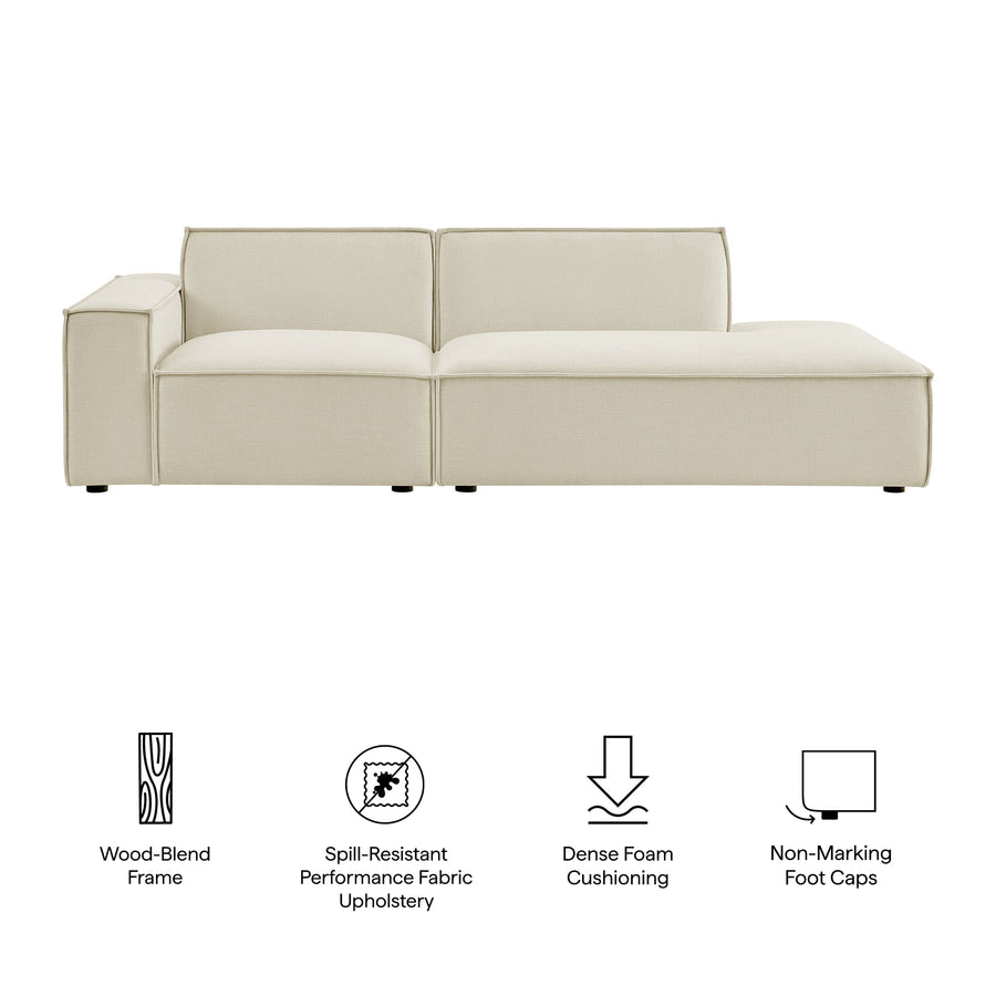Atlas 2-Piece Performance Fabric Upholstered Modular Loveseat in Ecru