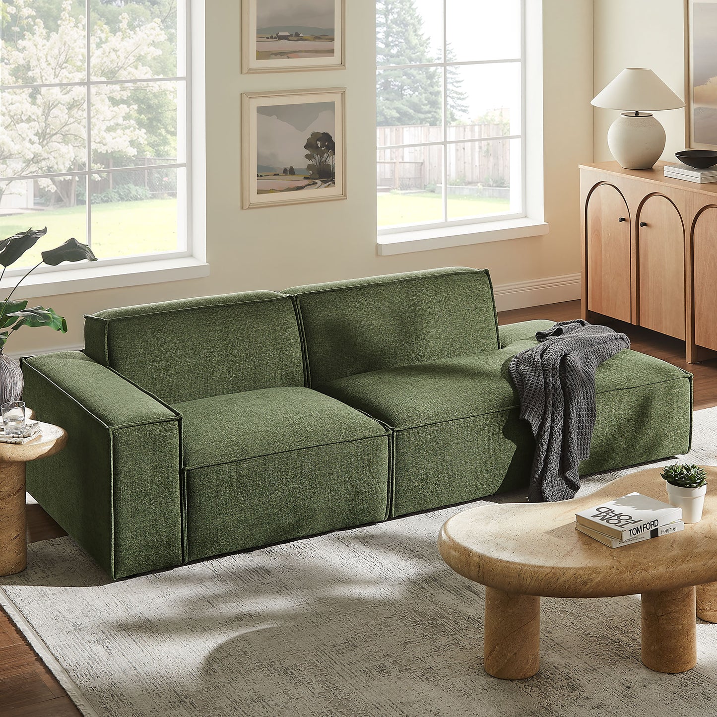 Atlas 2-Piece Performance Fabric Upholstered Modular Loveseat in Foliage