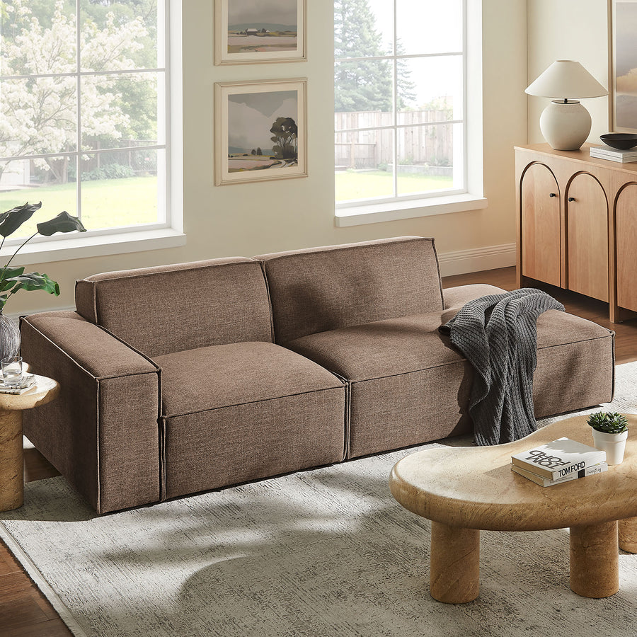 Atlas 2-Piece Performance Fabric Upholstered Modular Loveseat in Mocha