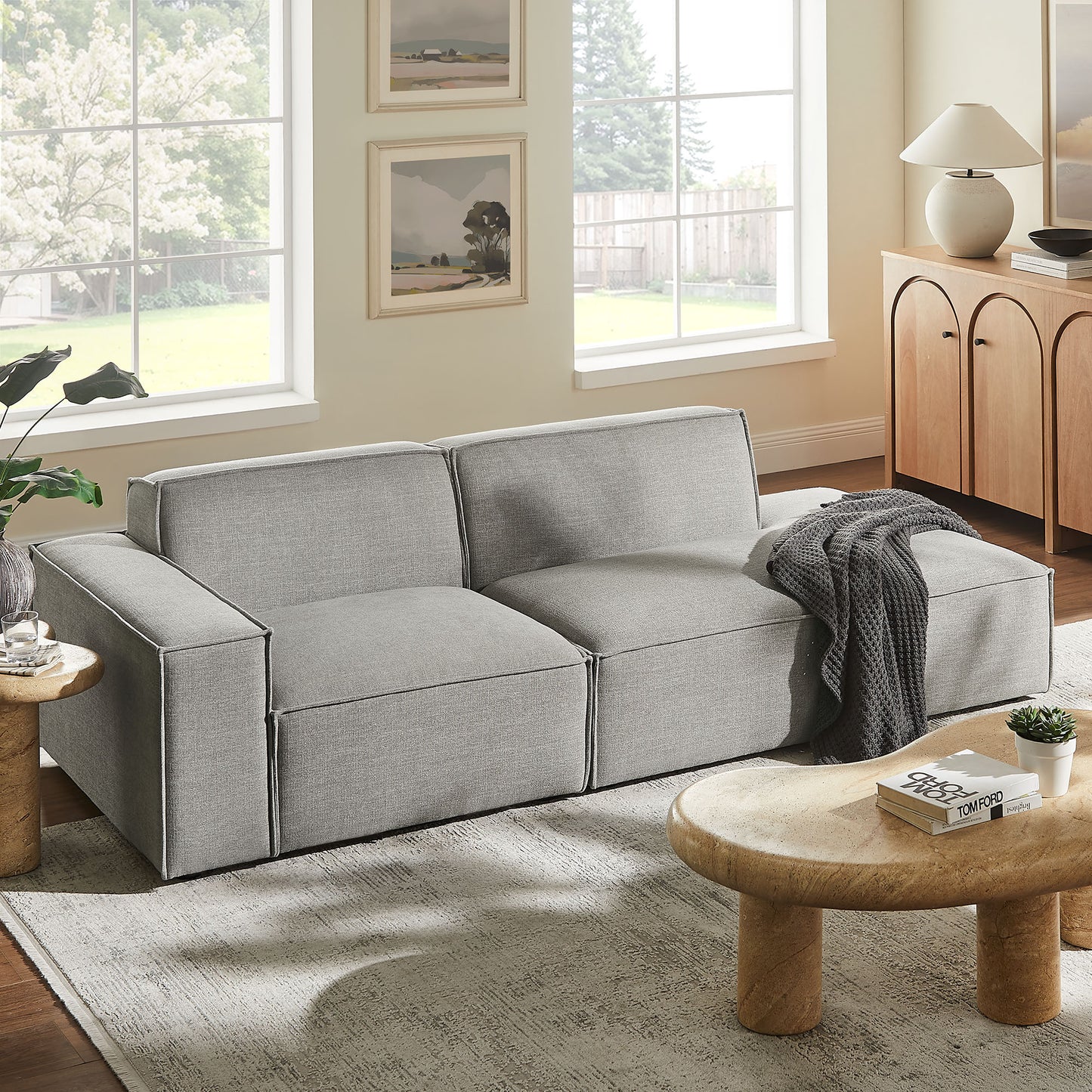 Atlas 2-Piece Performance Fabric Upholstered Modular Loveseat in Pewter