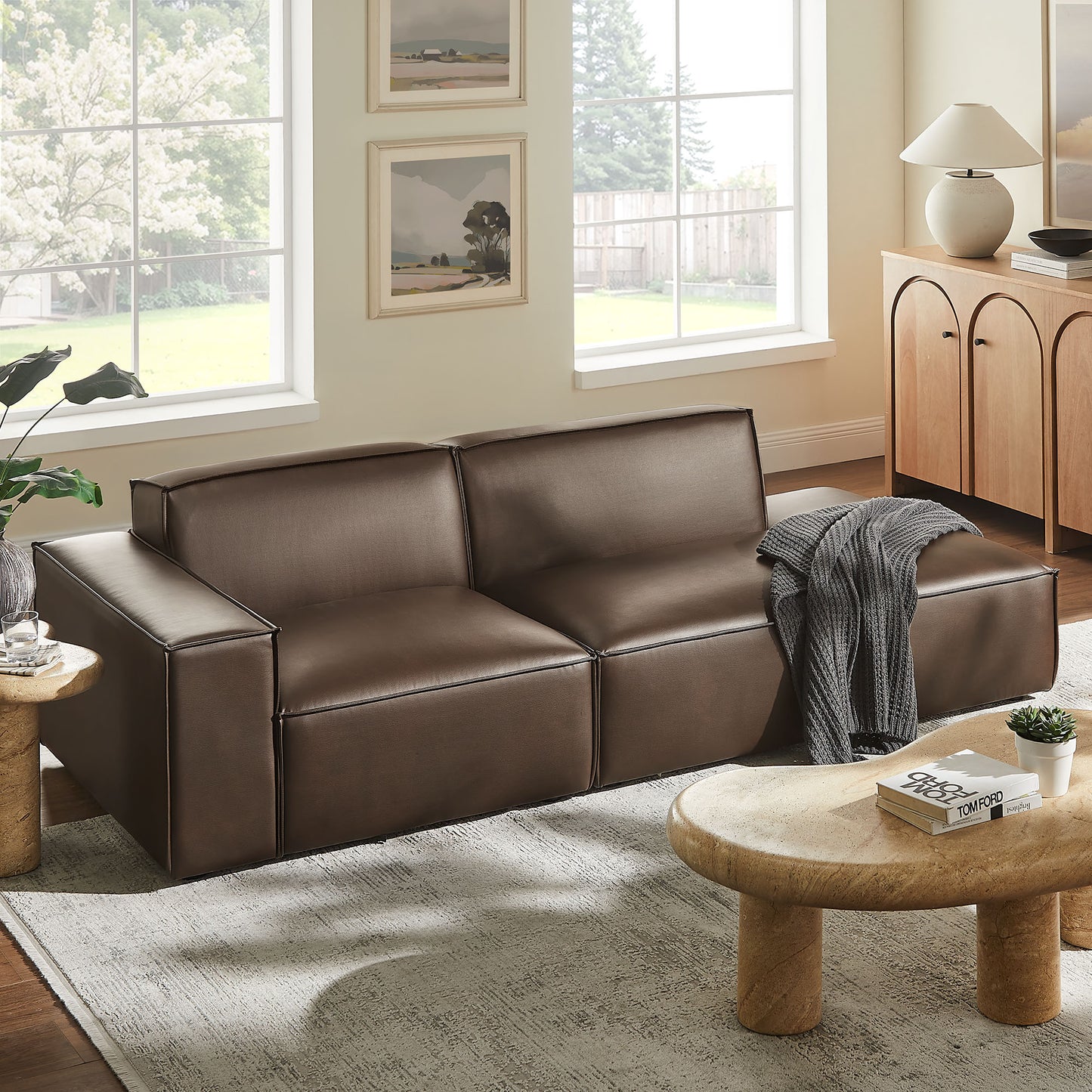 Atlas 2-Piece Vegan Leather Modular Loveseat in Espresso