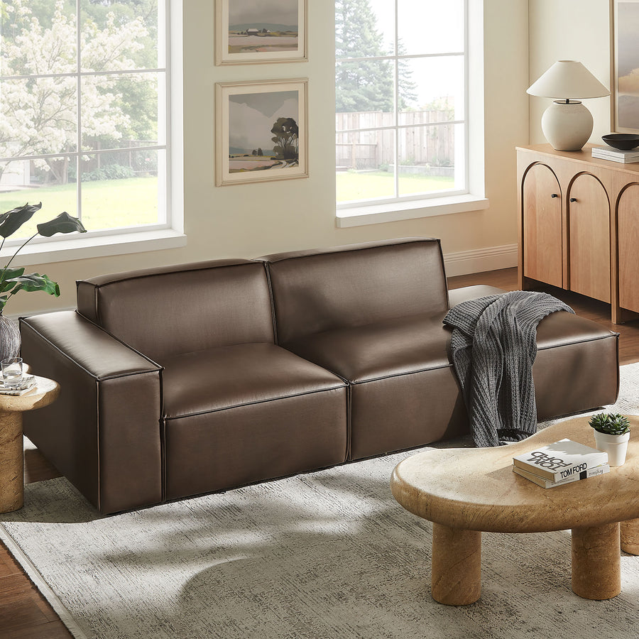Atlas 2-Piece Vegan Leather Modular Loveseat in Espresso