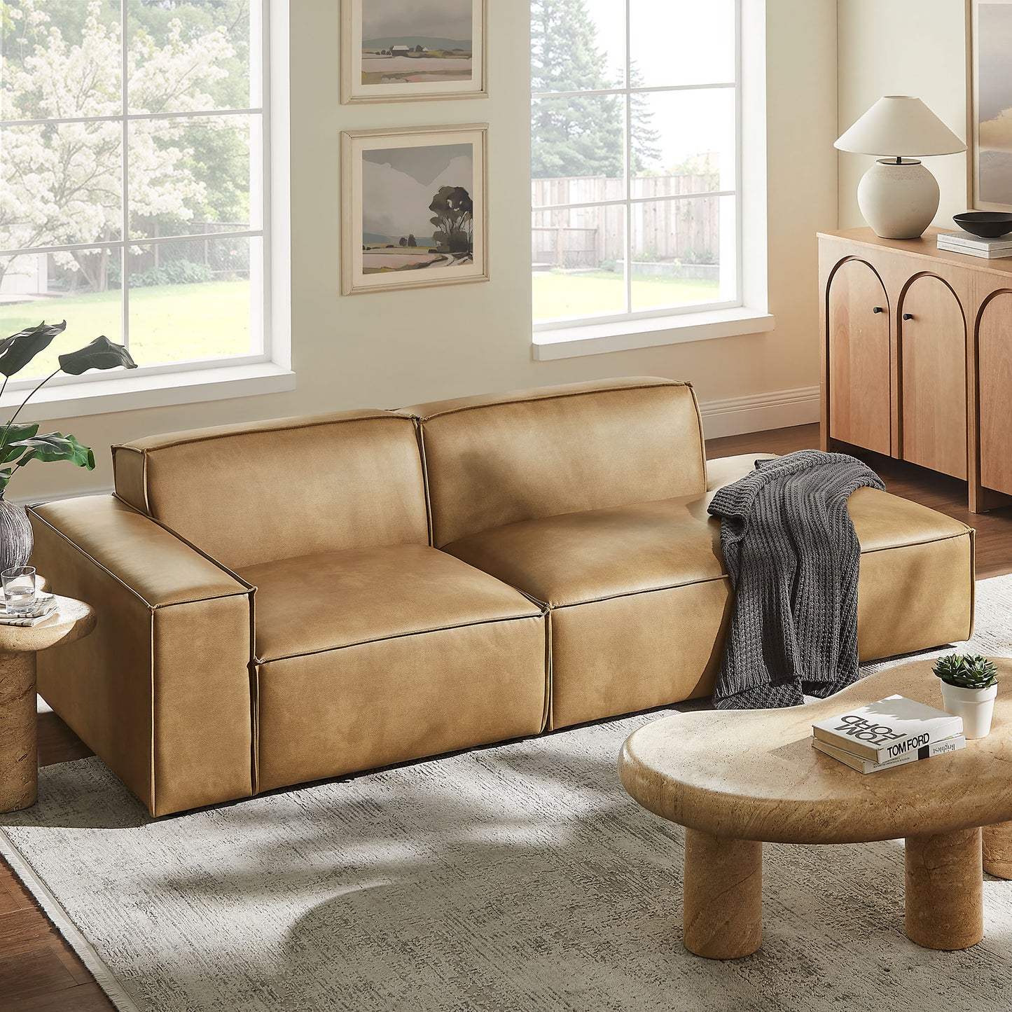 Atlas 2-Piece Vegan Leather Modular Loveseat in Toast