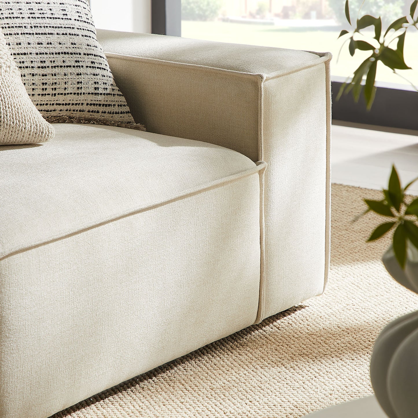 Atlas 2-Piece Performance Fabric Upholstered Modular Loveseat in Ecru