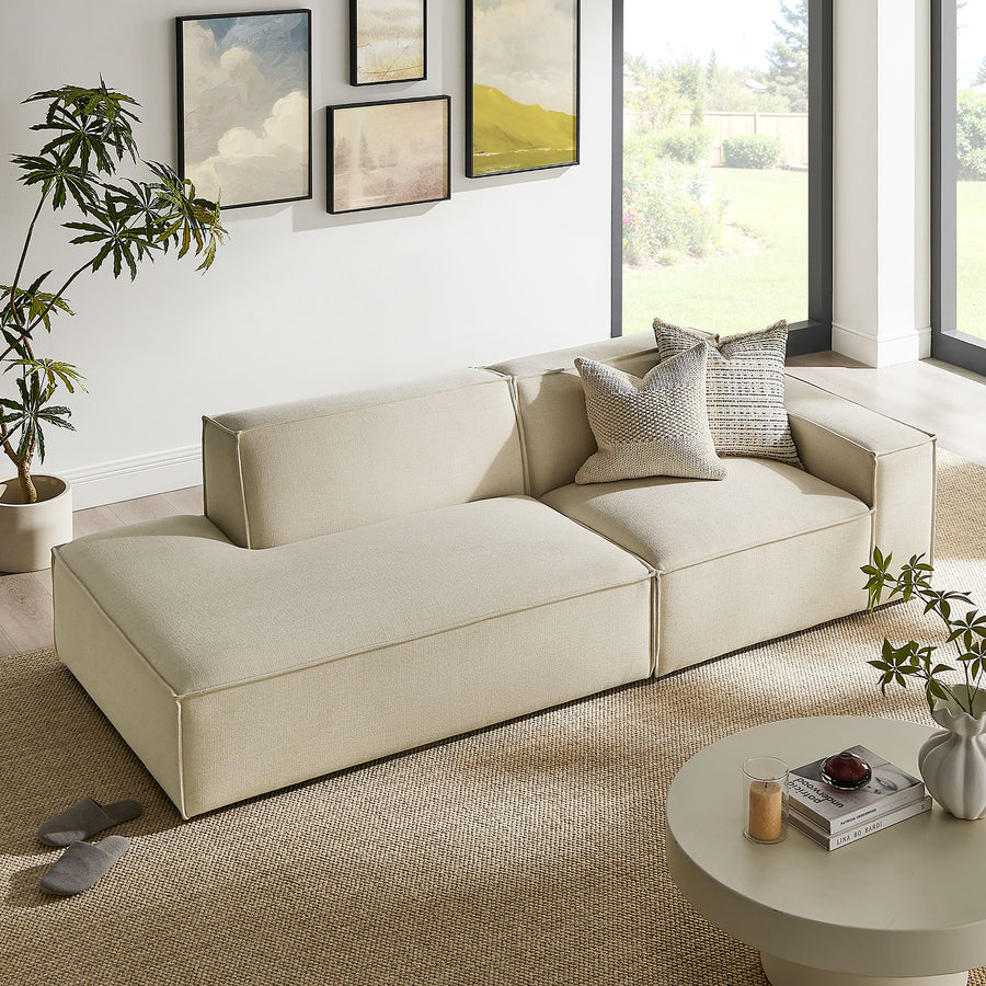 Atlas 2-Piece Performance Fabric Upholstered Modular Loveseat in Ecru