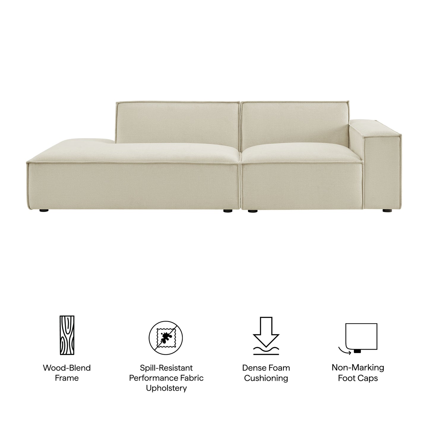 Atlas 2-Piece Performance Fabric Upholstered Modular Loveseat in Ecru