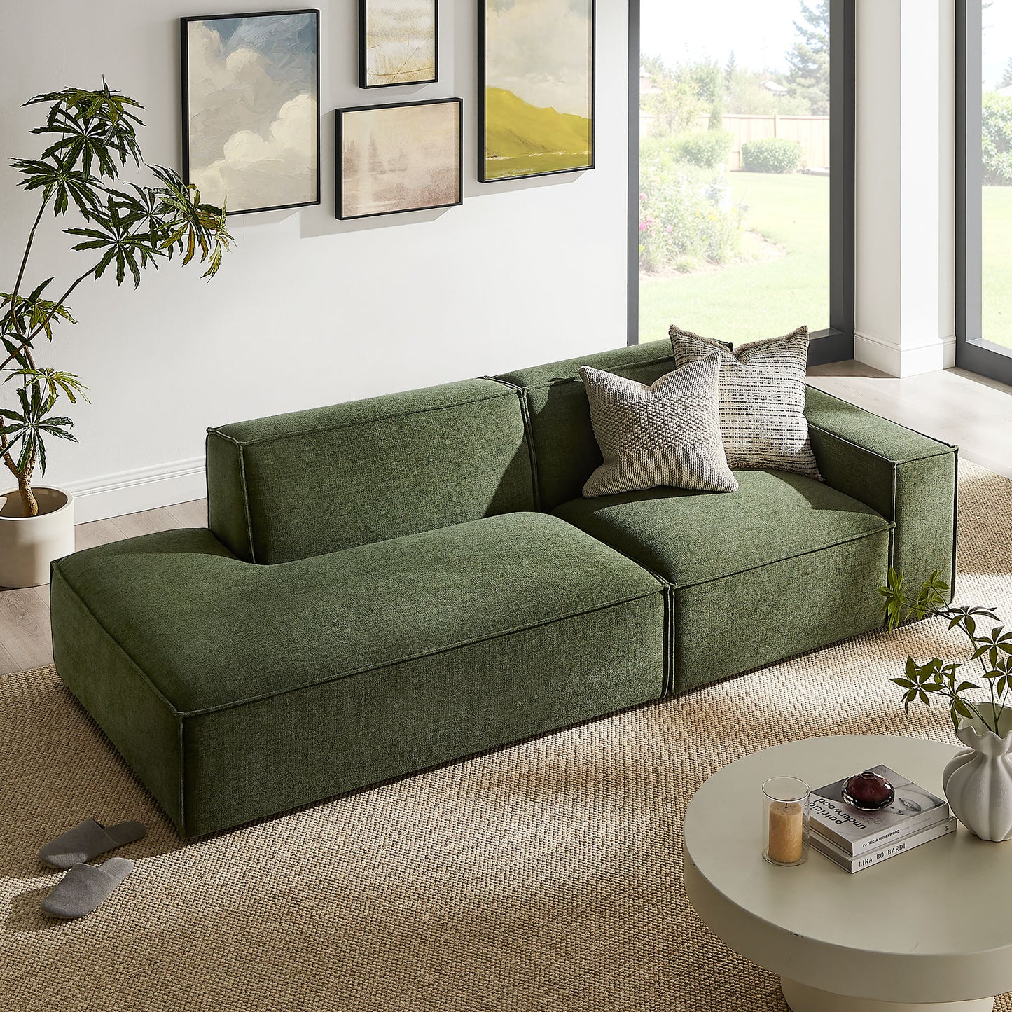 Atlas 2-Piece Performance Fabric Upholstered Modular Loveseat in Foliage