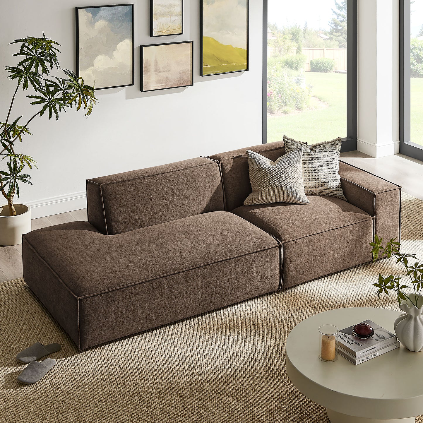 Atlas 2-Piece Performance Fabric Upholstered Modular Loveseat in Mocha