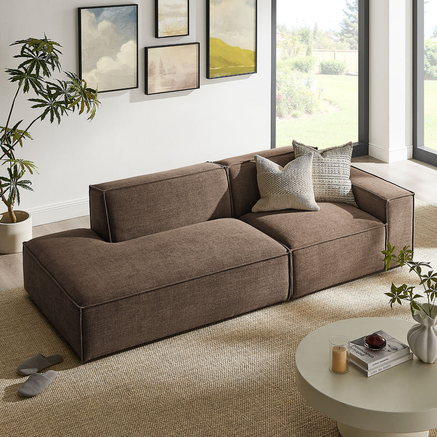 Atlas 2-Piece Performance Fabric Upholstered Modular Loveseat in Mocha