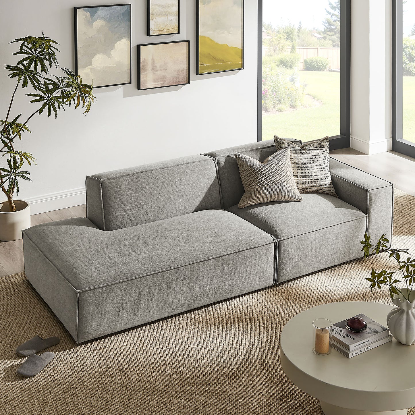 Atlas 2-Piece Performance Fabric Upholstered Modular Loveseat in Pewter