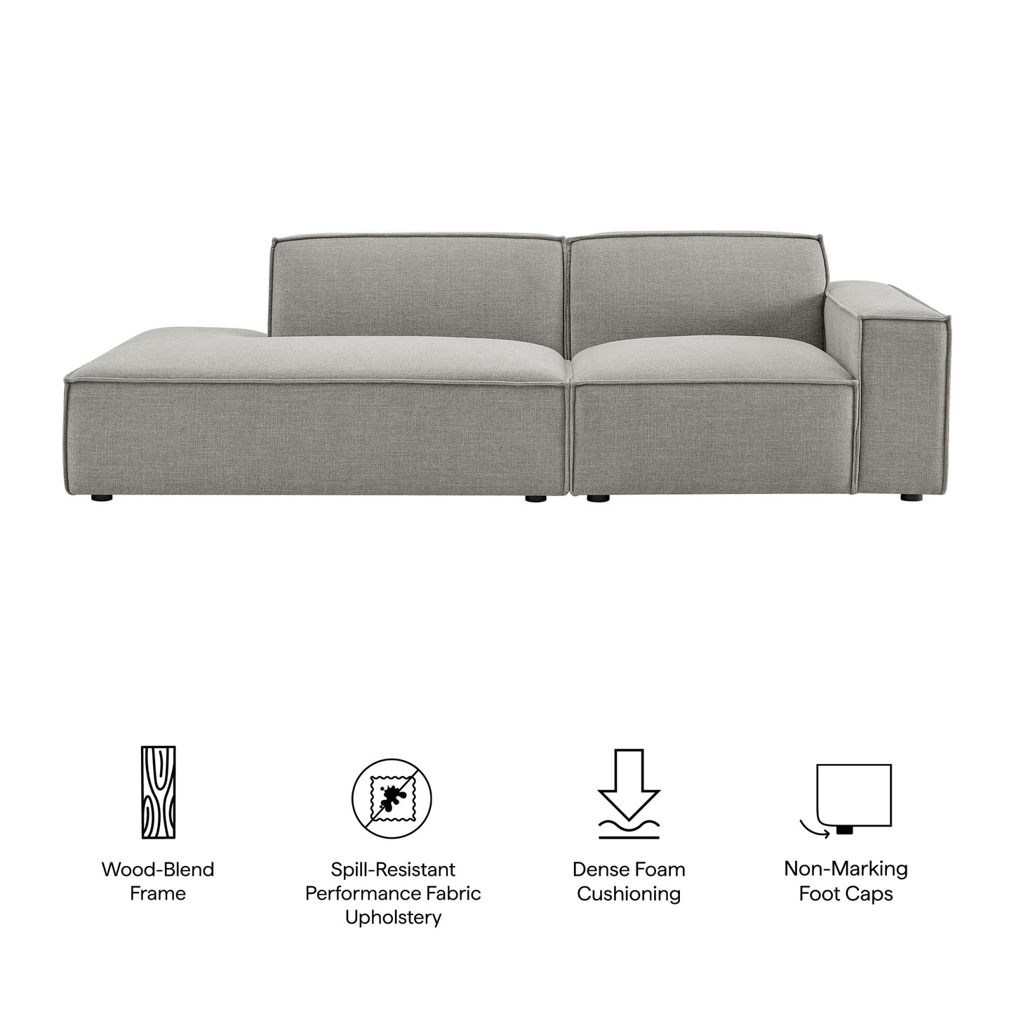 Atlas 2-Piece Performance Fabric Upholstered Modular Loveseat in Pewter