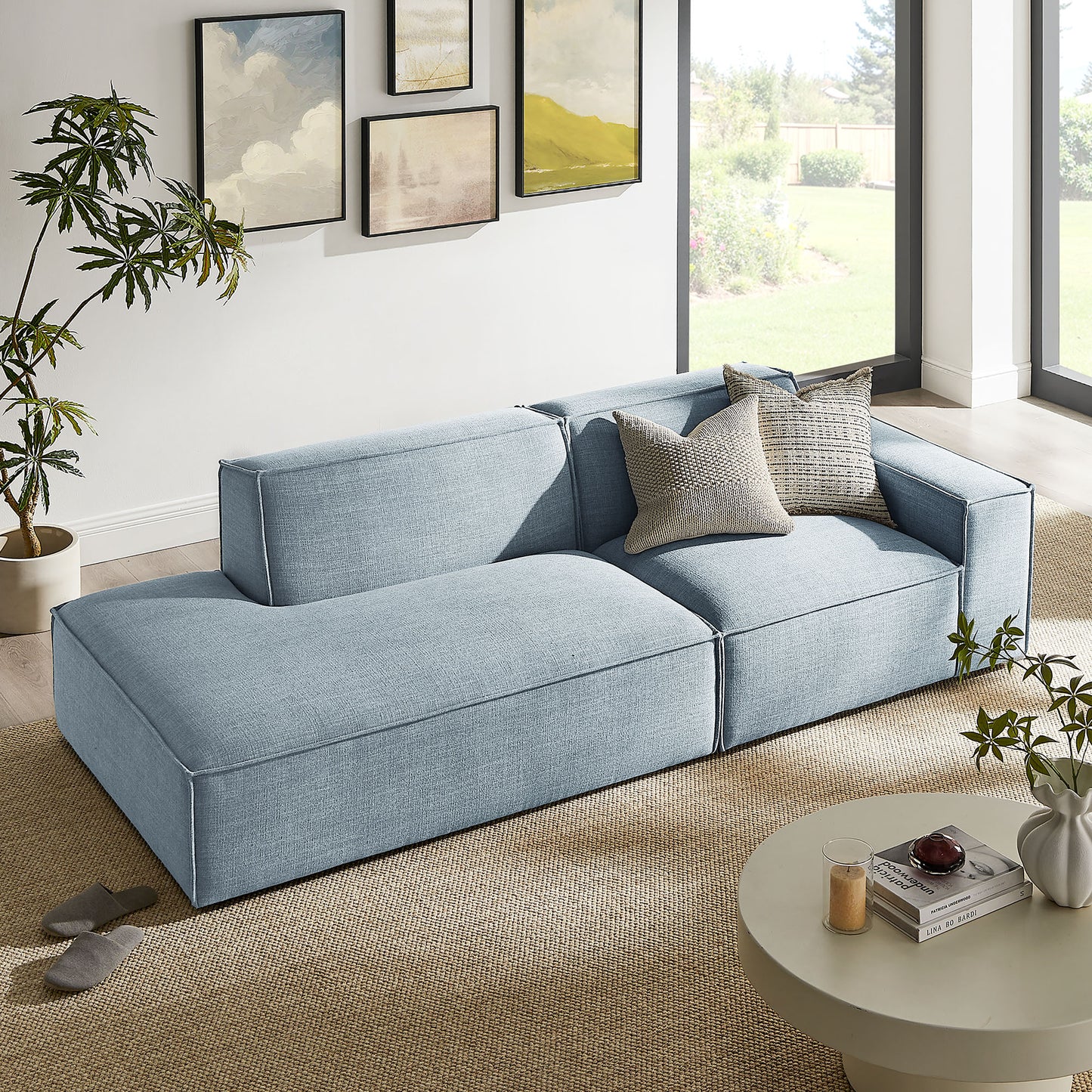 Atlas 2-Piece Performance Fabric Upholstered Modular Loveseat in Sky